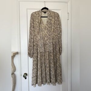 Current Air Cream and Brown V-Neck Bishop Sleeve Sundress